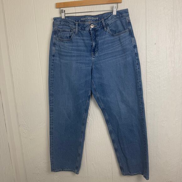 American Eagle 90st Straight Leg Jeans Size 14 Short High Rise Medium Wash Prep - Picture 8 of 8